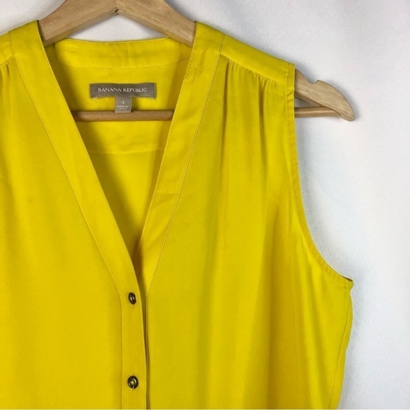 Banana Republic Bright Yellow V-Neck Button Front Tank Top 4 - Picture 3 of 3